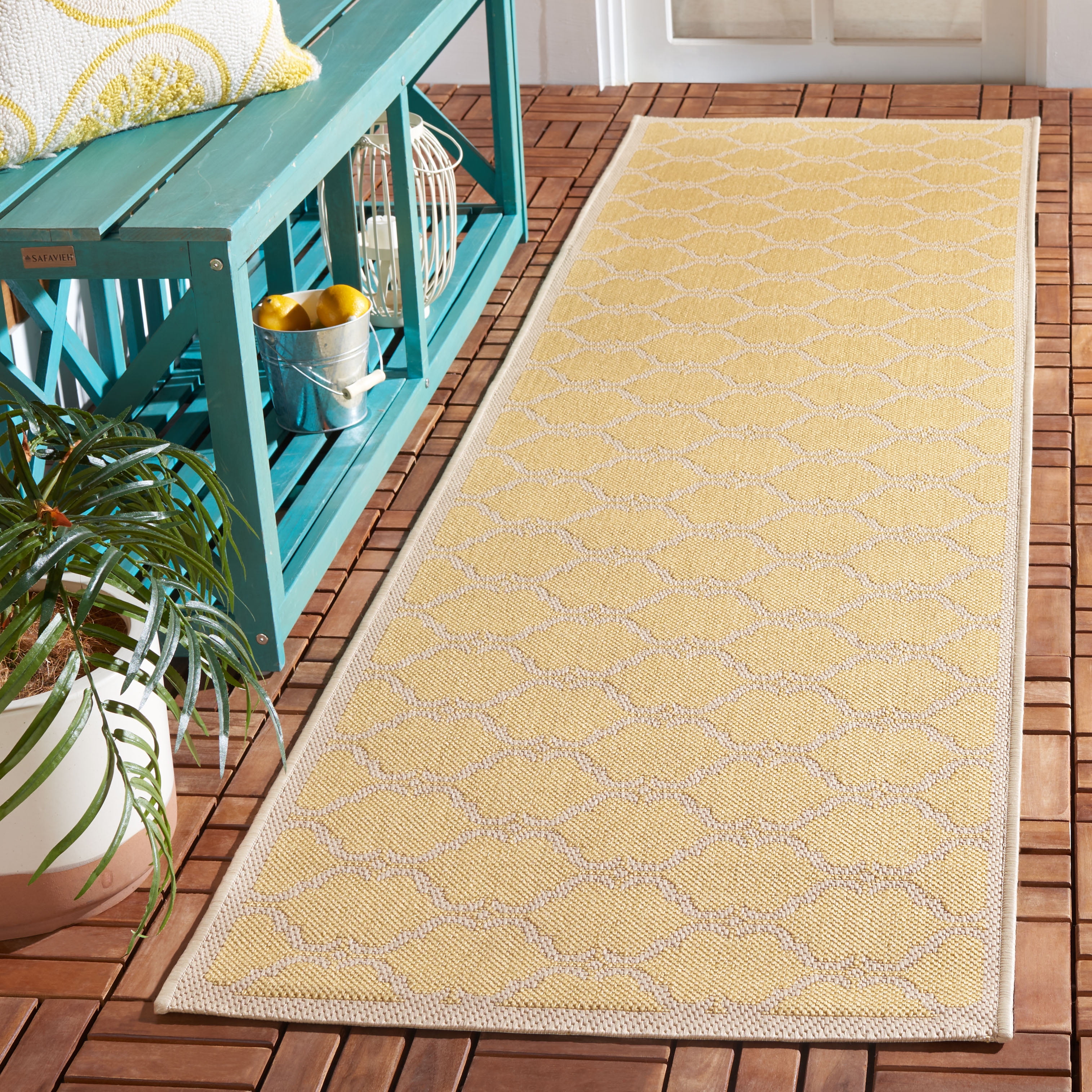 Safavieh Courtyard Estelle Geometric Indoor/Outdoor Runner Rug, Yellow/Beige, 2'3" x 12'