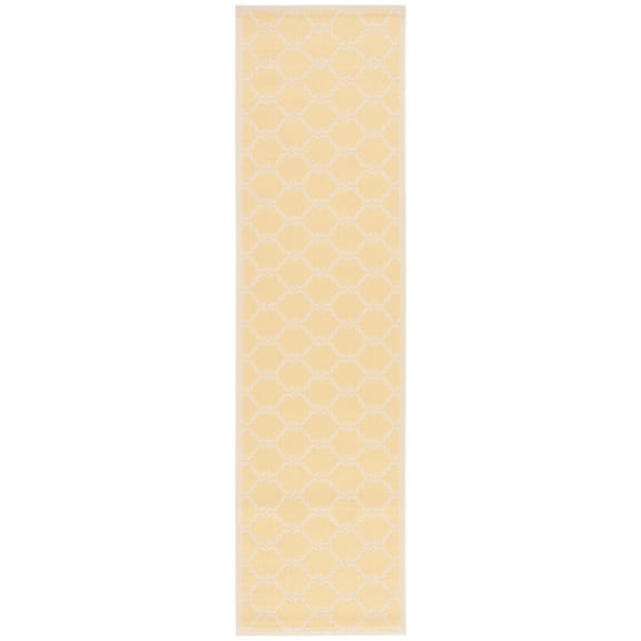 SAFAVIEH Courtyard Estelle Geometric Indoor/Outdoor Runner Rug, Yellow/Beige, 2'3" x 12'