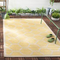 SAFAVIEH Courtyard Estelle Geometric Indoor/Outdoor Runner Rug, Yellow/Beige, 2'3" x 6'7"