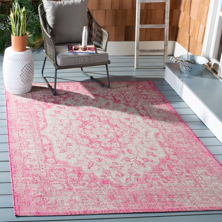 Safavieh Courtyard Euclid Medallion Indoor/Outdoor Area Rug, Fuchsia/Gray, 2' x 3'7"