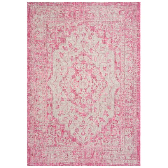 SAFAVIEH Courtyard Euclid Medallion Indoor/Outdoor Area Rug, Fuchsia/Grey, 2' x 3'7"