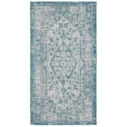 SAFAVIEH Courtyard Euclid Medallion Indoor/Outdoor Area Rug, Grey/Blue, 2'7" x 5'