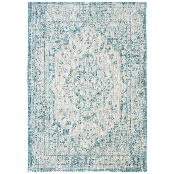 SAFAVIEH Courtyard Euclid Medallion Indoor/Outdoor Area Rug, Grey/Blue, 4' x 5'7"