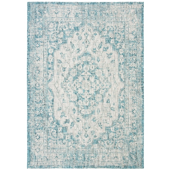 SAFAVIEH Courtyard Euclid Medallion Indoor/Outdoor Area Rug, Grey/Blue, 5'3" x 7'7"