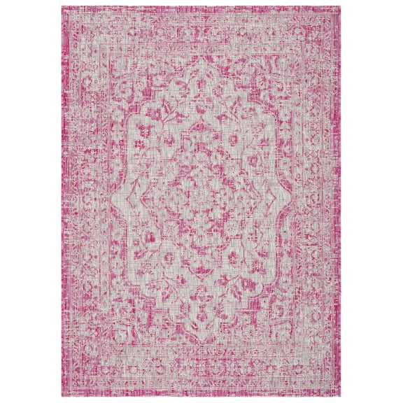 SAFAVIEH Courtyard Euclid Vintage Indoor/Outdoor Area Rug, 2'7" x 5', Fuchsia/Grey