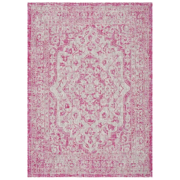 SAFAVIEH Courtyard Euclid Vintage Indoor/Outdoor Area Rug, 4' x 5'7", Fuchsia/Grey