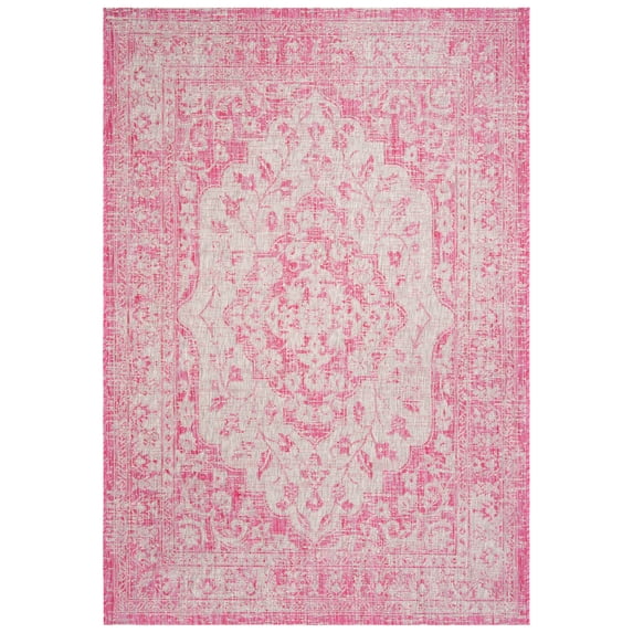 SAFAVIEH Courtyard Euclid Vintage Indoor/Outdoor Area Rug, 9' x 12', Fuchsia/Grey