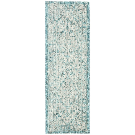 SAFAVIEH Courtyard Euclid Vintage Indoor/Outdoor Runner, 2'3" x 9', Grey/Blue
