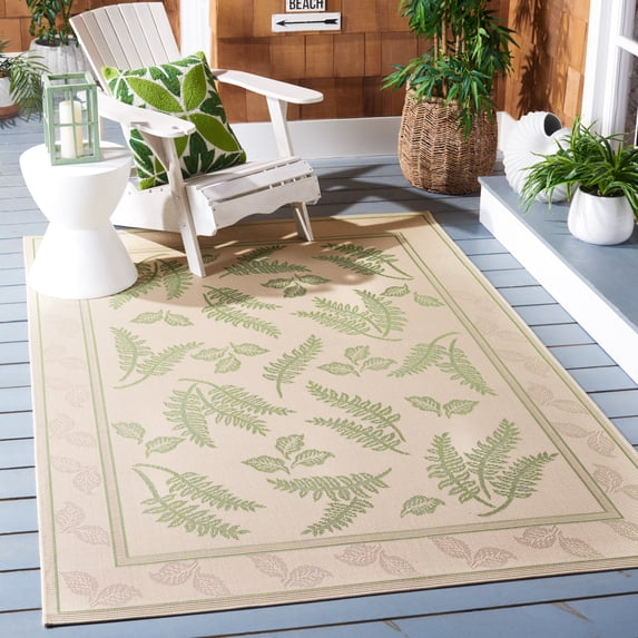 SAFAVIEH Courtyard Euler Floral Indoor/Outdoor Area Rug, Natural/Olive, 5'3" x 7'7"