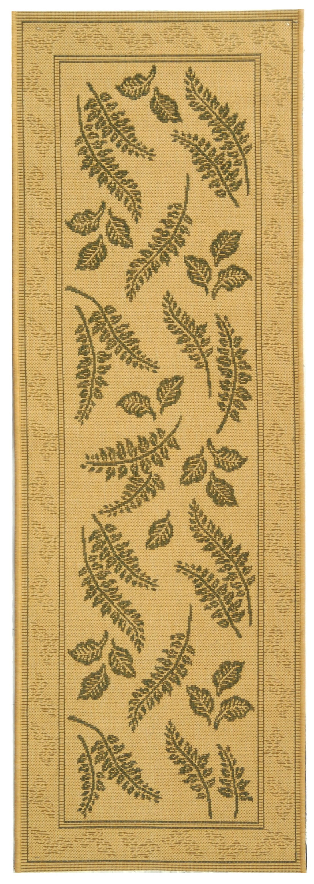 Natural Olive Floral Synthetic Outdoor Runner Rug