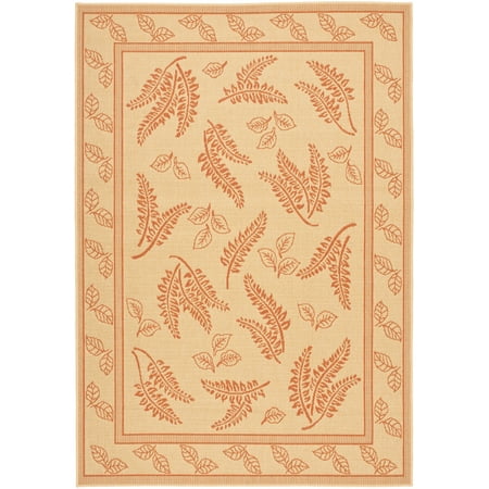 SAFAVIEH Courtyard Euler Traditional Floral Indoor/Outdoor Area Rug, 6'7" x 9'6", Natural/Terracotta