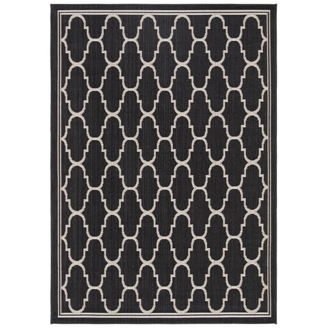 SAFAVIEH Courtyard Eustacia Geometric Indoor/Outdoor Area Rug, Black/Beige, 4' x 5'7"
