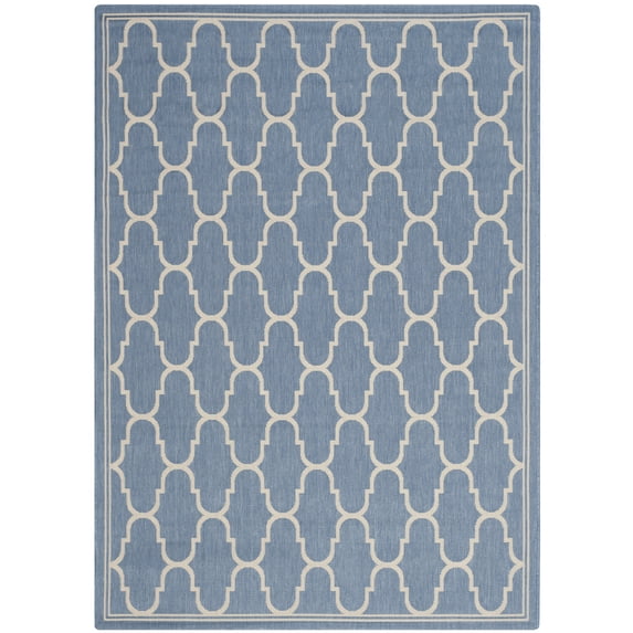 SAFAVIEH Courtyard Eustacia Geometric Indoor/Outdoor Area Rug, Blue/Beige, 5'3" x 7'7"
