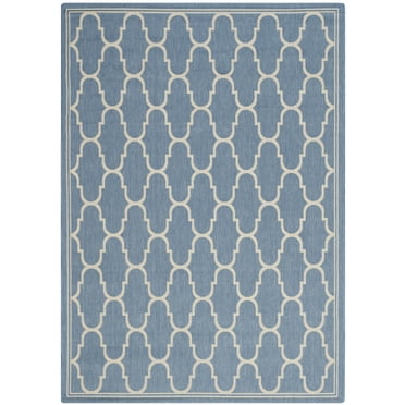 SAFAVIEH Courtyard Eustacia Geometric Indoor/Outdoor Area Rug, Blue/Beige, 6'7" x 9'6"