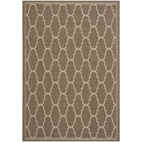 SAFAVIEH Courtyard Eustacia Geometric Indoor/Outdoor Area Rug, Brown/Beige, 4' x 5'7"