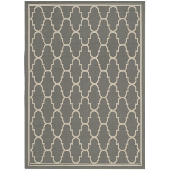SAFAVIEH Courtyard Eustacia Geometric Trellis Indoor/Outdoor Area Rug Anthracite/Beige, 6'7" x 9'6"
