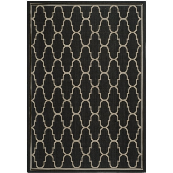 SAFAVIEH Courtyard Eustacia Geometric Trellis Indoor/Outdoor Area Rug Black/Beige, 5'3" x 7'7"