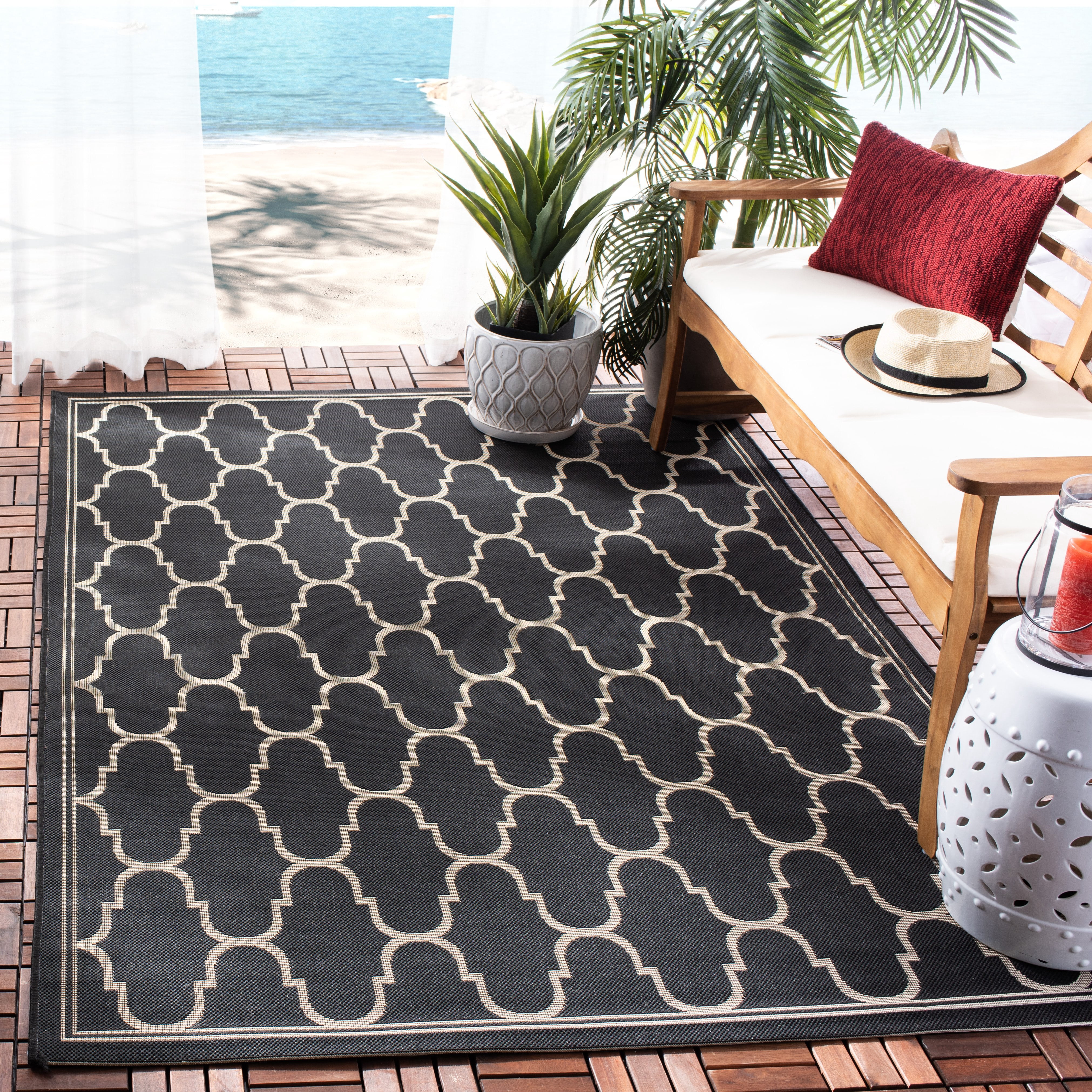 Safavieh Courtyard Eustacia Geometric Indoor/Outdoor Area Rug, Black/Beige, 8' x 11'2"