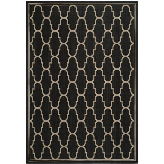 SAFAVIEH Courtyard Eustacia Geometric Trellis Indoor/Outdoor Area Rug Black/Beige, 8' x 11'2"
