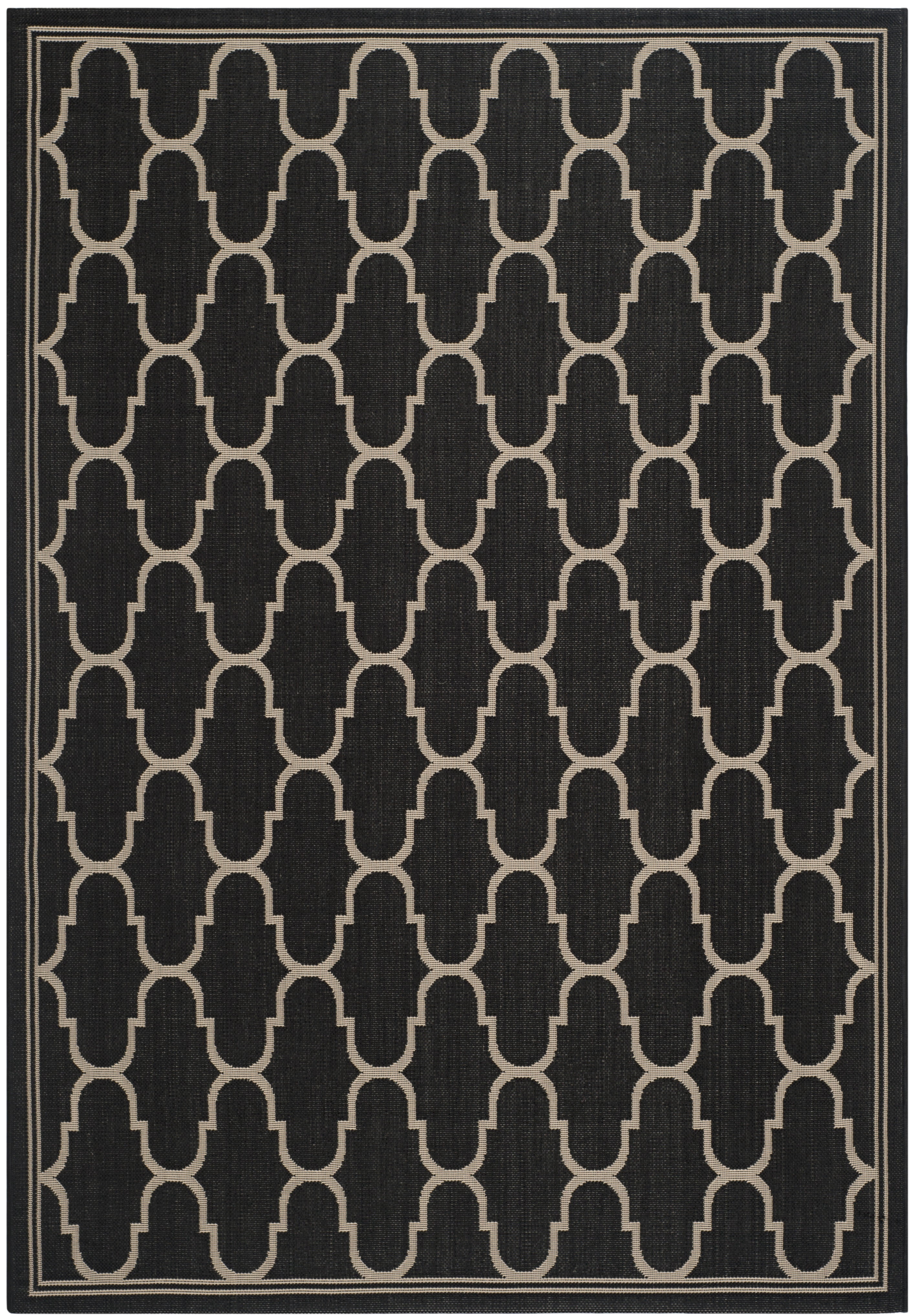 SAFAVIEH Courtyard Eustacia Geometric Trellis Indoor/Outdoor Area Rug Black/Beige, 8' x 11'2"