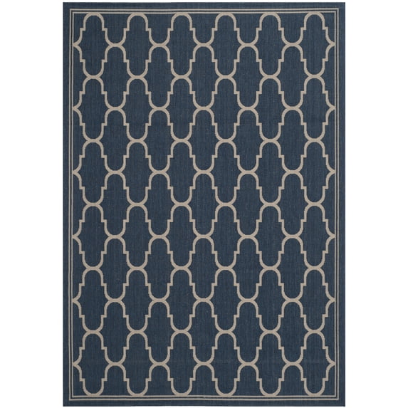 SAFAVIEH Courtyard Eustacia Geometric Trellis Indoor/Outdoor Area Rug Navy/Beige, 6'7" x 9'6"