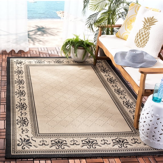 Safavieh Courtyard Eva Oriental Indoor/Outdoor Area Rug, Sand/Black, 4' x 5'7"