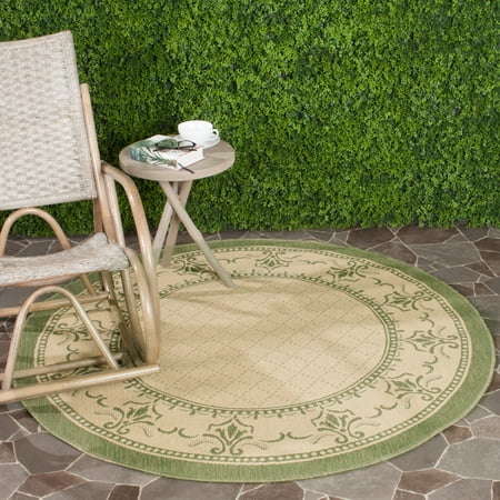 SAFAVIEH Courtyard Eva Traditional Indoor/Outdoor Area Rug, 5'3" x 5'3" Round, Natural/Olive