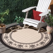 Safavieh Courtyard Eva Oriental Indoor/Outdoor Area Rug, Sand/Black, 5'3" x 5'3" Round