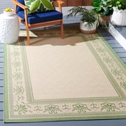 SAFAVIEH Courtyard Eva Traditional Indoor/Outdoor Area Rug, 5'3" x 7'7", Natural/Olive