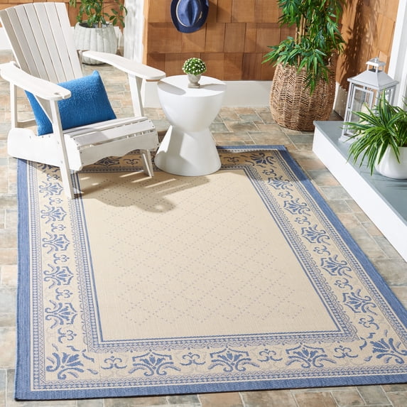 Safavieh Courtyard Eva Oriental Indoor/Outdoor Area Rug, Natural/Blue, 7'10" x 7'10" Square