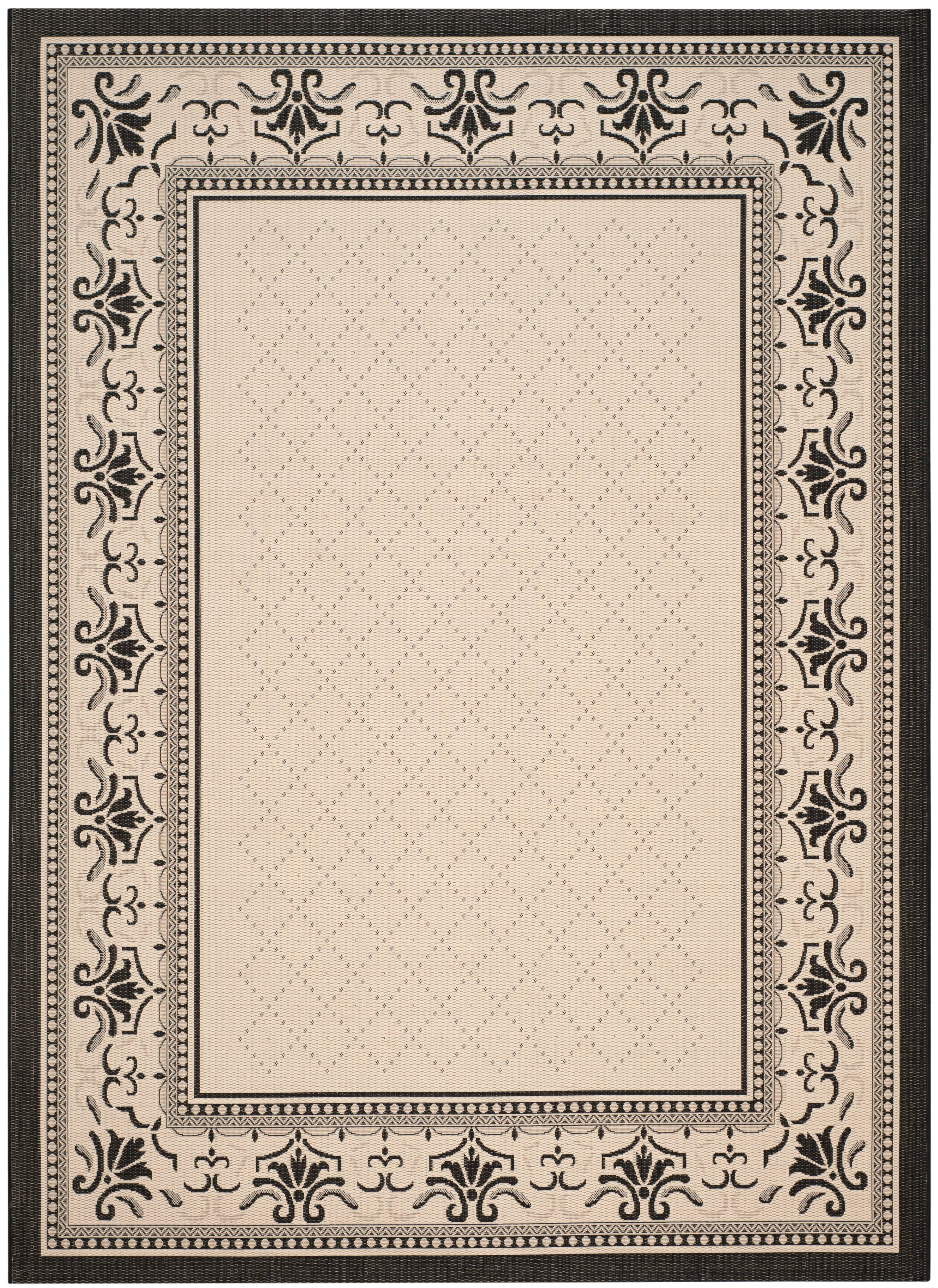 Black and Sand Floral Synthetic 9' x 12' Reversible Rug