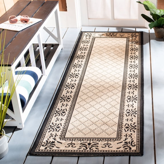 Safavieh Courtyard Eva Oriental Indoor/Outdoor Runner Rug, Sand/Black, 2'3" x 10'
