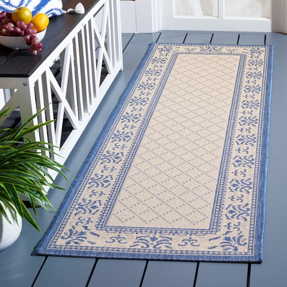 Safavieh Courtyard Eva Oriental Indoor/Outdoor Runner Rug, Natural/Blue, 2'3" x 6'7"