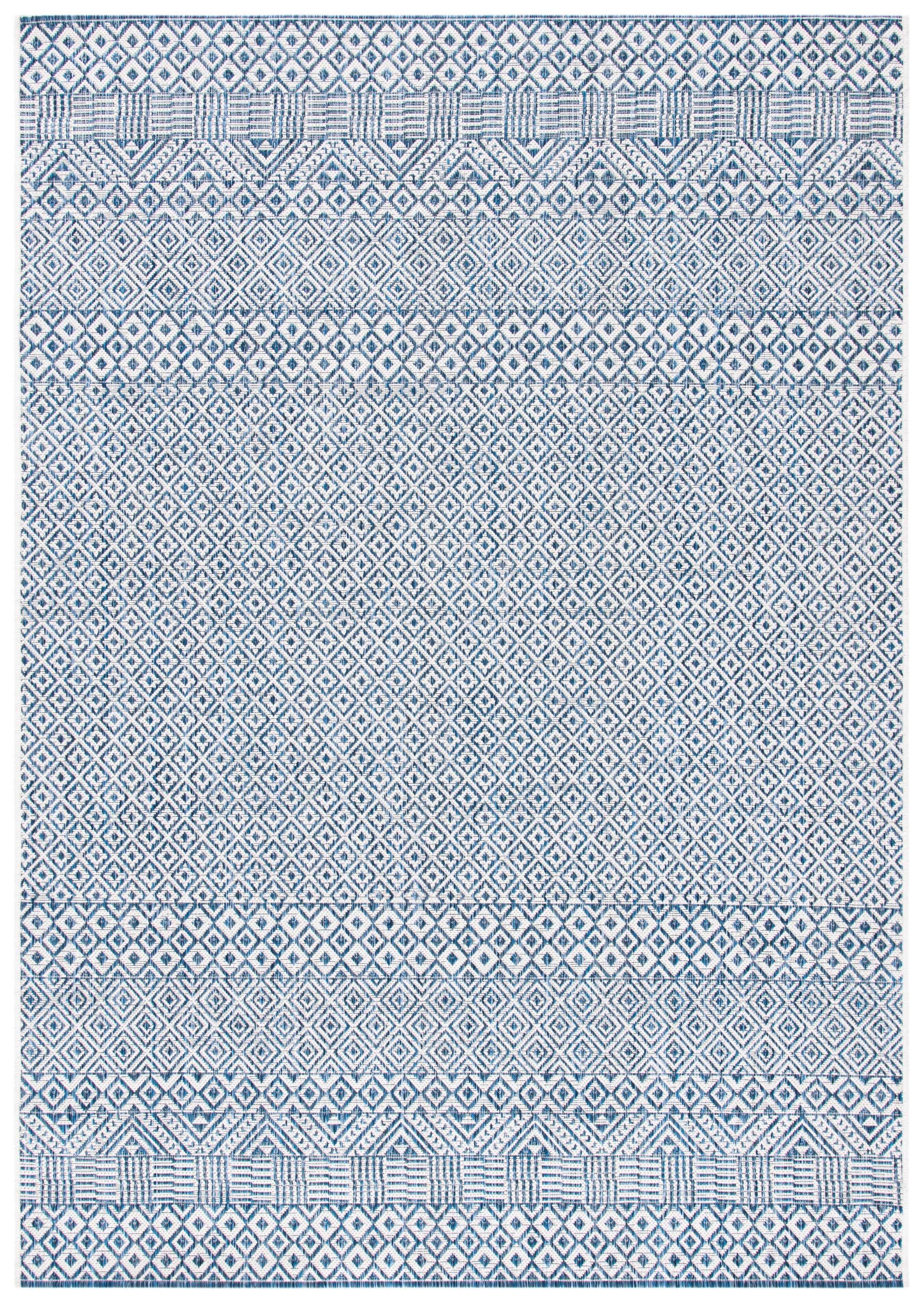 Blue Rectangular Flat Woven Synthetic Indoor/Outdoor Rug