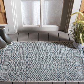 SAFAVIEH Courtyard Evander Geometric Indoor/Outdoor Area Rug, Gray/Aqua, 2'7" x 5'