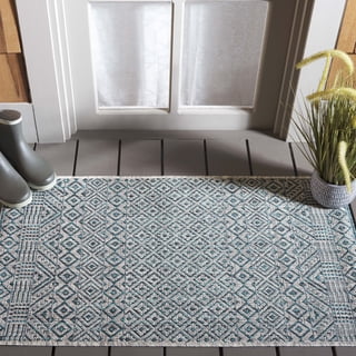 SAFAVIEH Courtyard Evander Geometric Indoor/Outdoor Area Rug, Gray/Aqua, 2'7" x 5'