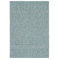 SAFAVIEH Courtyard Evander Geometric Indoor/Outdoor Area Rug, Grey/Aqua, 6'7" x 9'6"