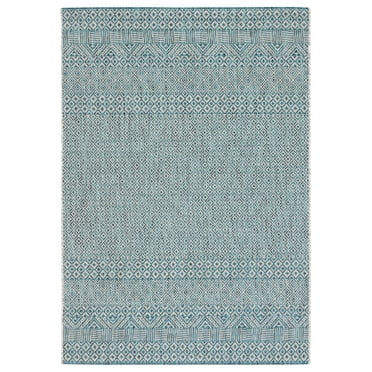 SAFAVIEH Courtyard Evander Geometric Indoor/Outdoor Area Rug, Grey/Aqua, 6'7" x 9'6"