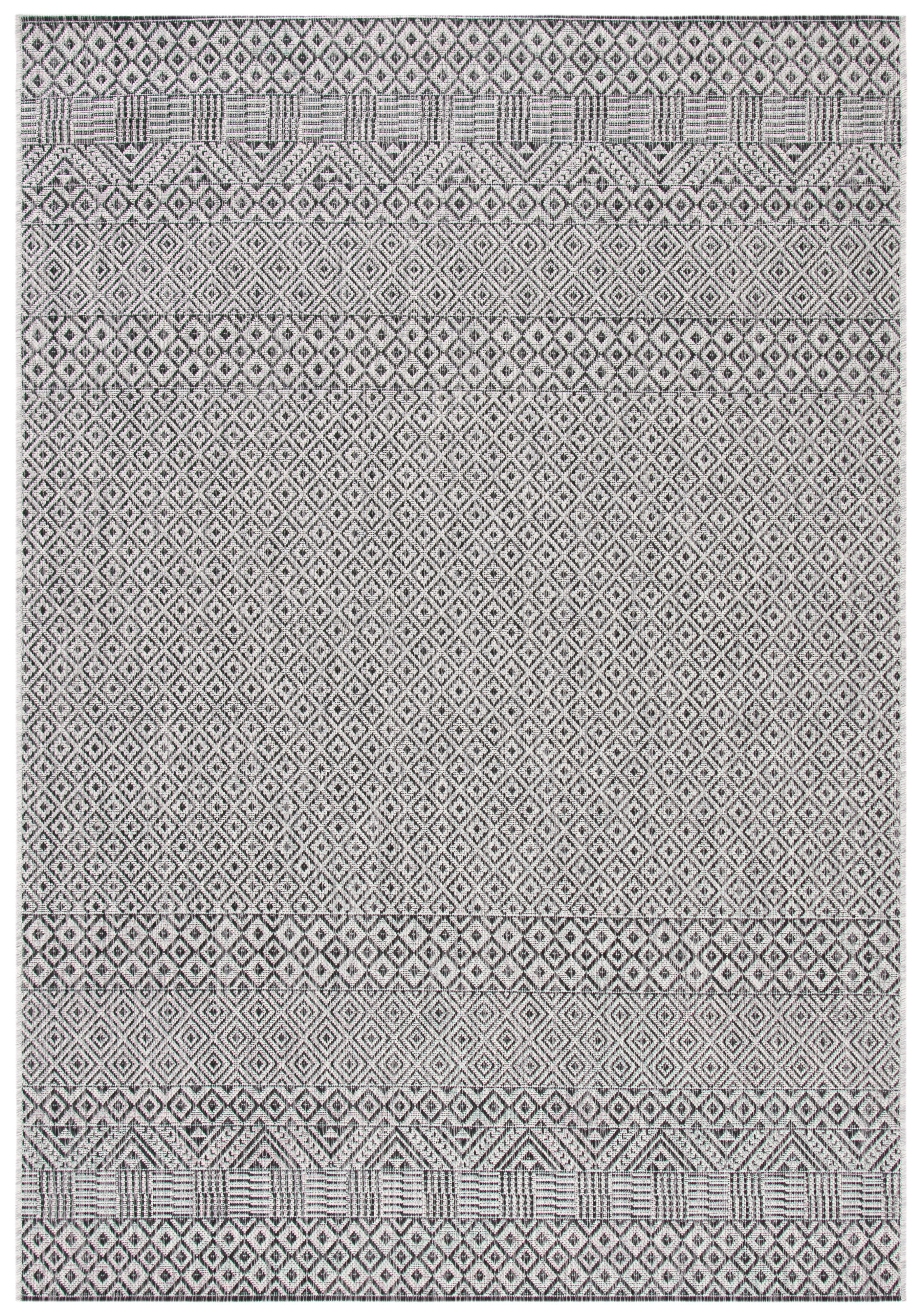 Courtyard Grey/Black Synthetic Round Indoor/Outdoor Rug - 24" Diameter