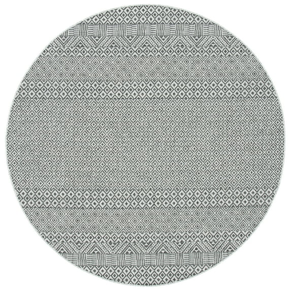 SAFAVIEH Courtyard Evander Geometric Indoor/Outdoor Area Rug, Grey/Black, 7'10" x 7'10" Round