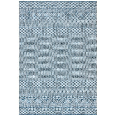 SAFAVIEH Courtyard Evander Geometric Indoor/Outdoor Area Rug, Grey/Blue, 7'10" x 7'10" Square