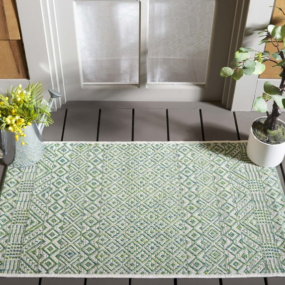 SAFAVIEH Courtyard Evander Geometric Indoor/Outdoor Area Rug, Ivory/Green, 2'7" x 5'