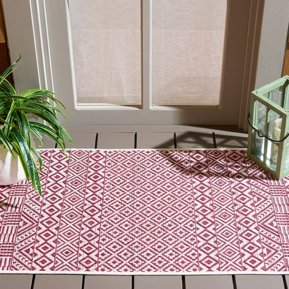 SAFAVIEH Courtyard Evander Geometric Indoor/Outdoor Area Rug, Ivory/Red, 2'7" x 5'