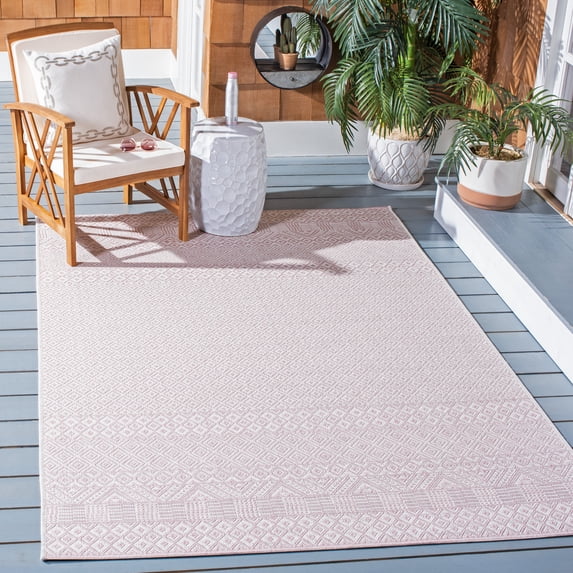 SAFAVIEH Courtyard Evander Geometric Indoor/Outdoor Area Rug, Ivory/Soft Pink, 2'7" x 5'