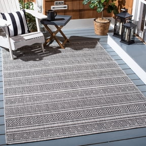 SAFAVIEH Courtyard Everette Geometric Indoor/Outdoor Area Rug, Black/Grey, 4' x 4' Square