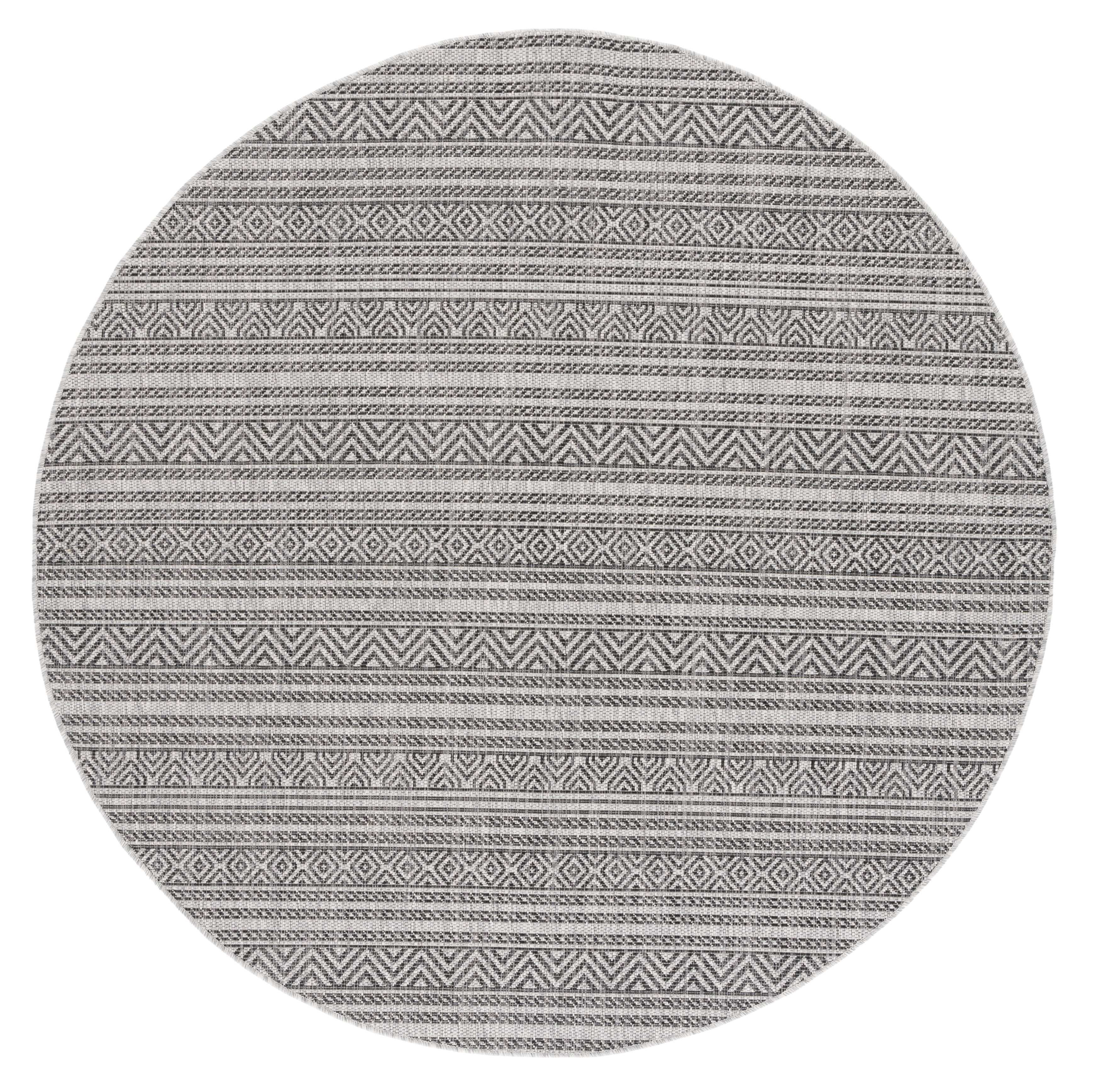 SAFAVIEH Courtyard Everette Geometric Indoor/Outdoor Area Rug, Black/Grey, 5'3" x 5'3" Round