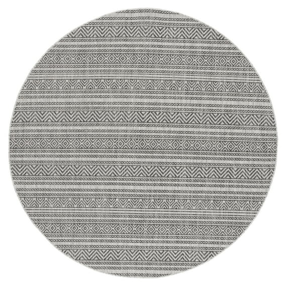 SAFAVIEH Courtyard Everette Geometric Indoor/Outdoor Area Rug, Black/Grey, 6'7" x 6'7" Round