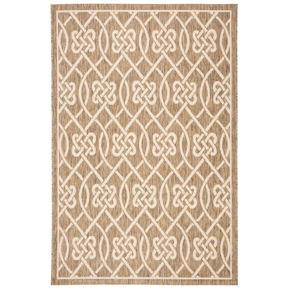 SAFAVIEH Courtyard Finian Distressed Geometric Indoor/Outdoor Area Rug Mocha/Light Beige, 6'7" x 9'6"