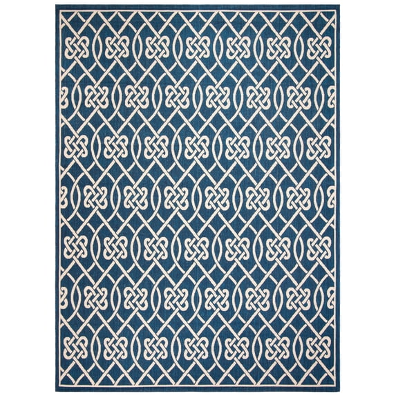 SAFAVIEH Courtyard Finian Distressed Geometric Indoor/Outdoor Area Rug Navy/Light Beige, 8' x 11'