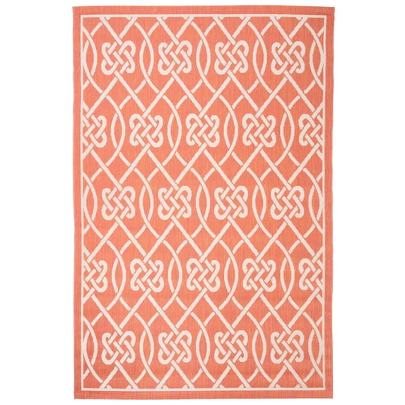 SAFAVIEH Courtyard Finian Distressed Geometric Indoor/Outdoor Area Rug Terracotta/Light Beige, 5'3" x 7'7"